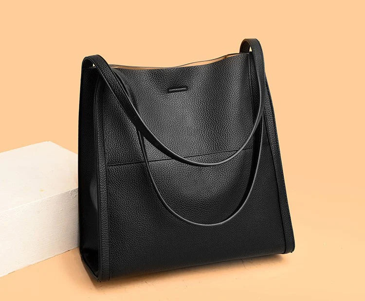 Jula - Plain genuine leather shoulder bag