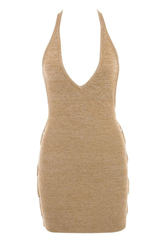 Zara | Sand Halter Mini Knit Dress - Casual & Chic