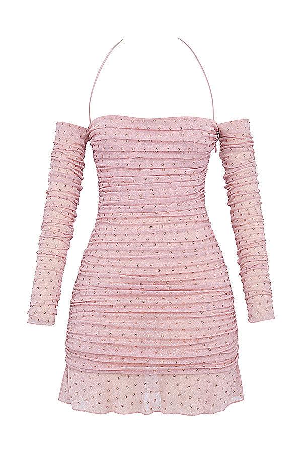 Rosalie | Soft Pink Crystal Dress - Sparkling Elegance