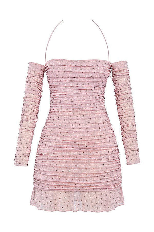 Rosalie | Soft Pink Crystal Dress - Sparkling Elegance