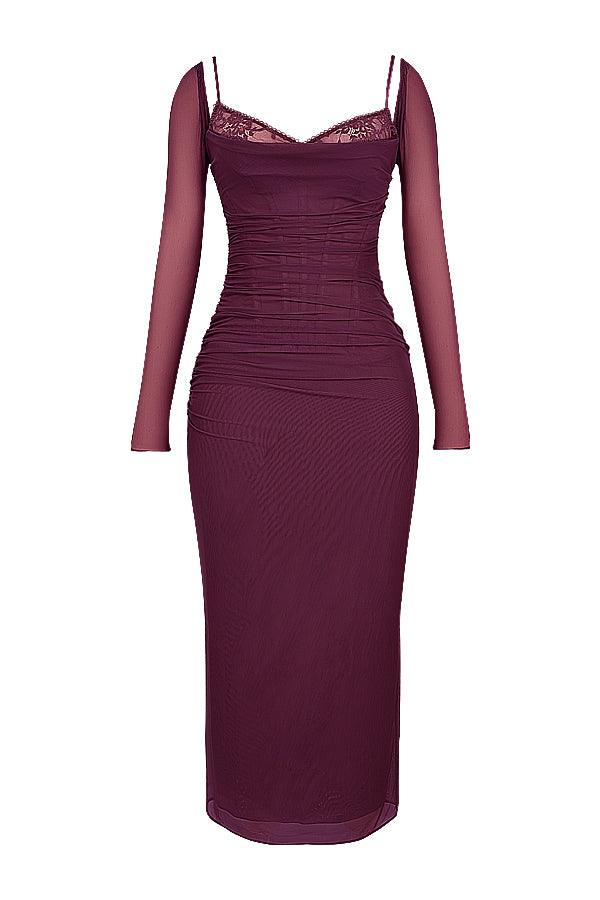 Dark Red Maxi Dress with Long Sleeves | Bold and Elegant