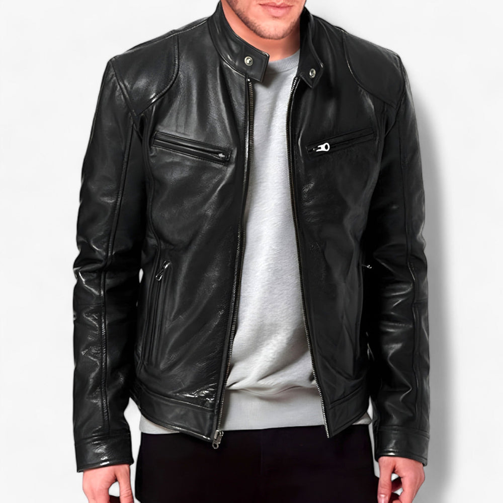 Basile | Men's Leather Motorcycle Jacket - Slim Fit and Windproof Protection