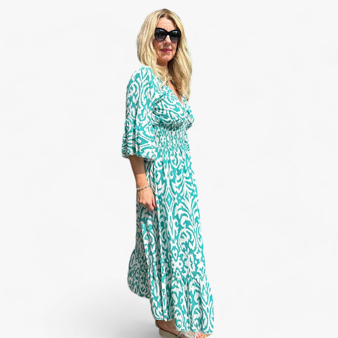 FLORA - Large Floral Dress with V Neck - Perfect for Beach Vacations