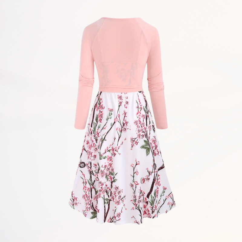 Olivia™ - Elegant Two-Tone Floral Pattern Dress in Pink