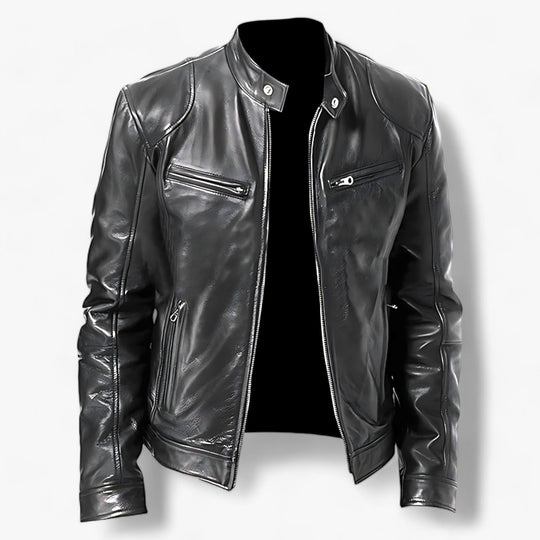 Basile | Men's Leather Motorcycle Jacket - Slim Fit and Windproof Protection