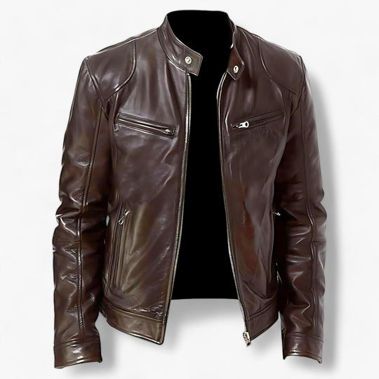 Basile | Men's Leather Motorcycle Jacket - Slim Fit and Windproof Protection