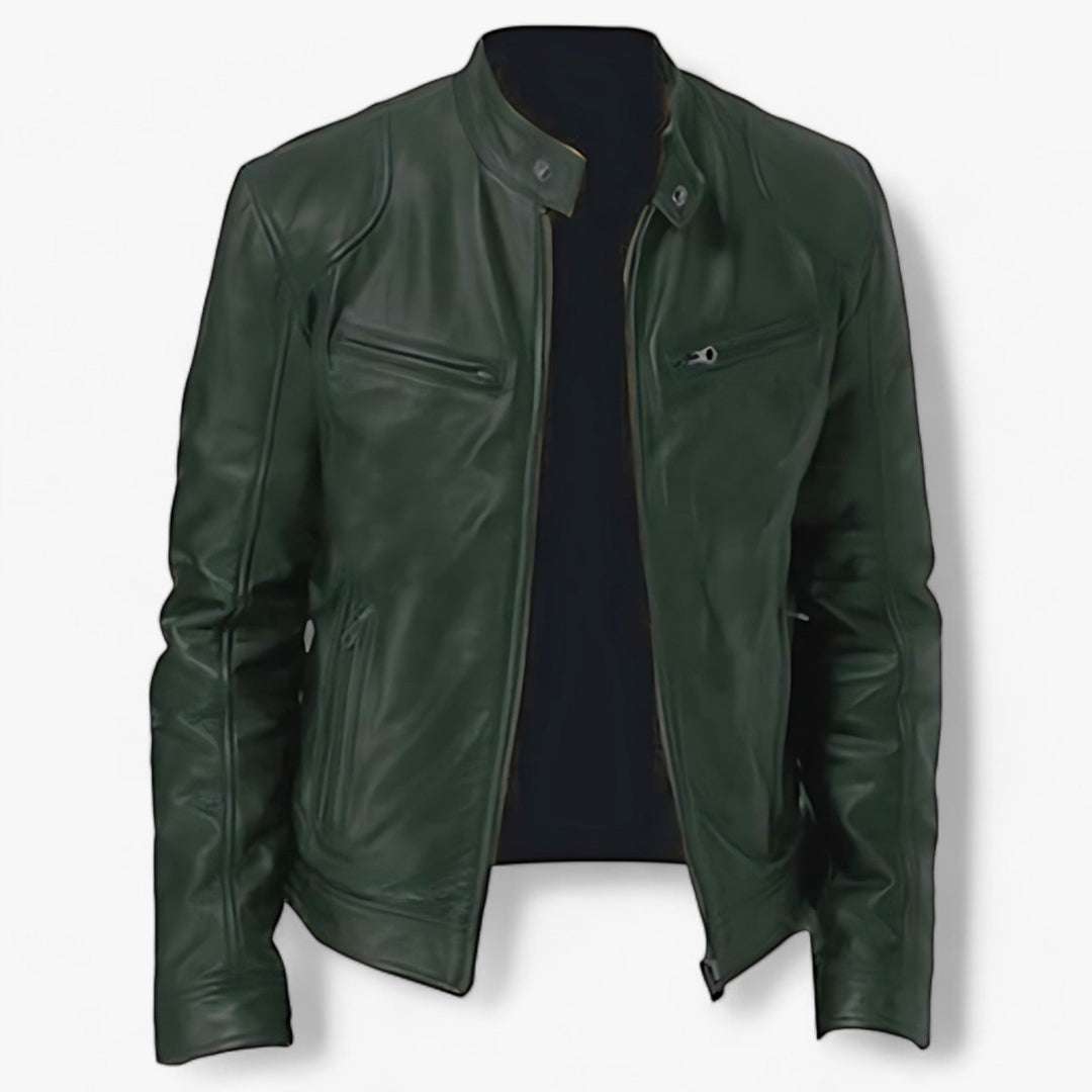 Basile | Men's Leather Motorcycle Jacket - Slim Fit and Windproof Protection