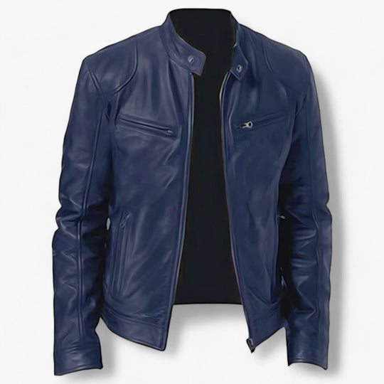 Basile | Men's Leather Motorcycle Jacket - Slim Fit and Windproof Protection