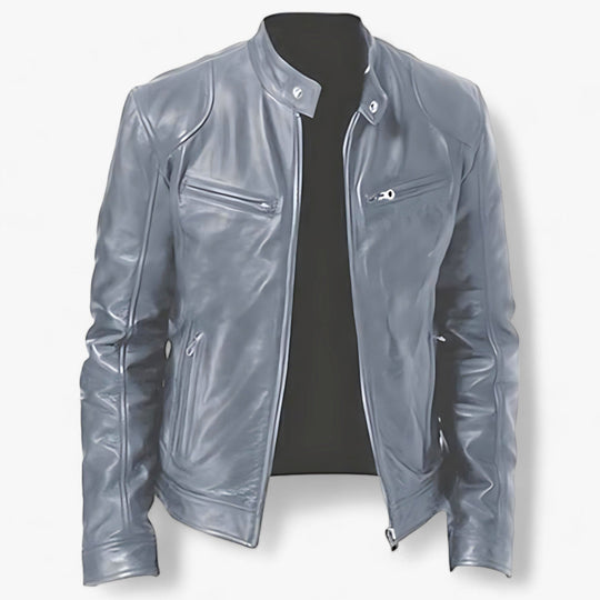 Basile | Men's Leather Motorcycle Jacket - Slim Fit and Windproof Protection