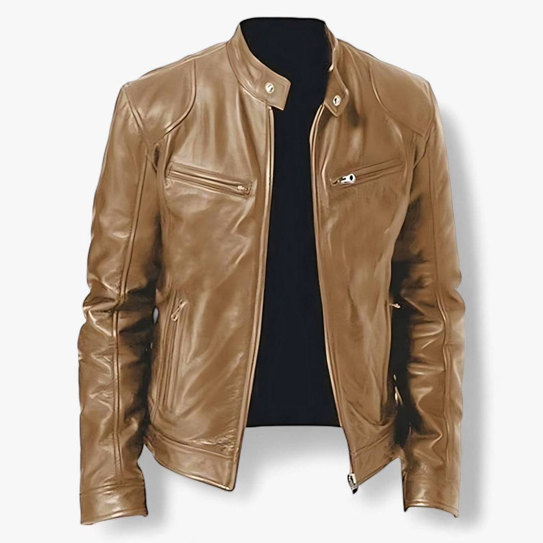 Basile | Men's Leather Motorcycle Jacket - Slim Fit and Windproof Protection