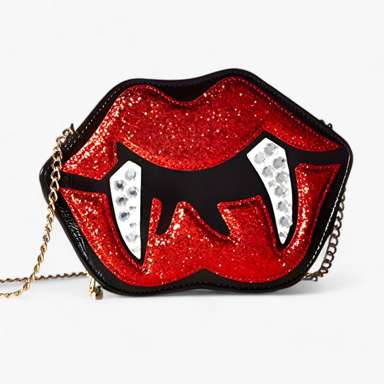 Bane | Gothic Funny Tooth Lip Borsa a tracolla - Borsa in pelle PU glitterata per Halloween