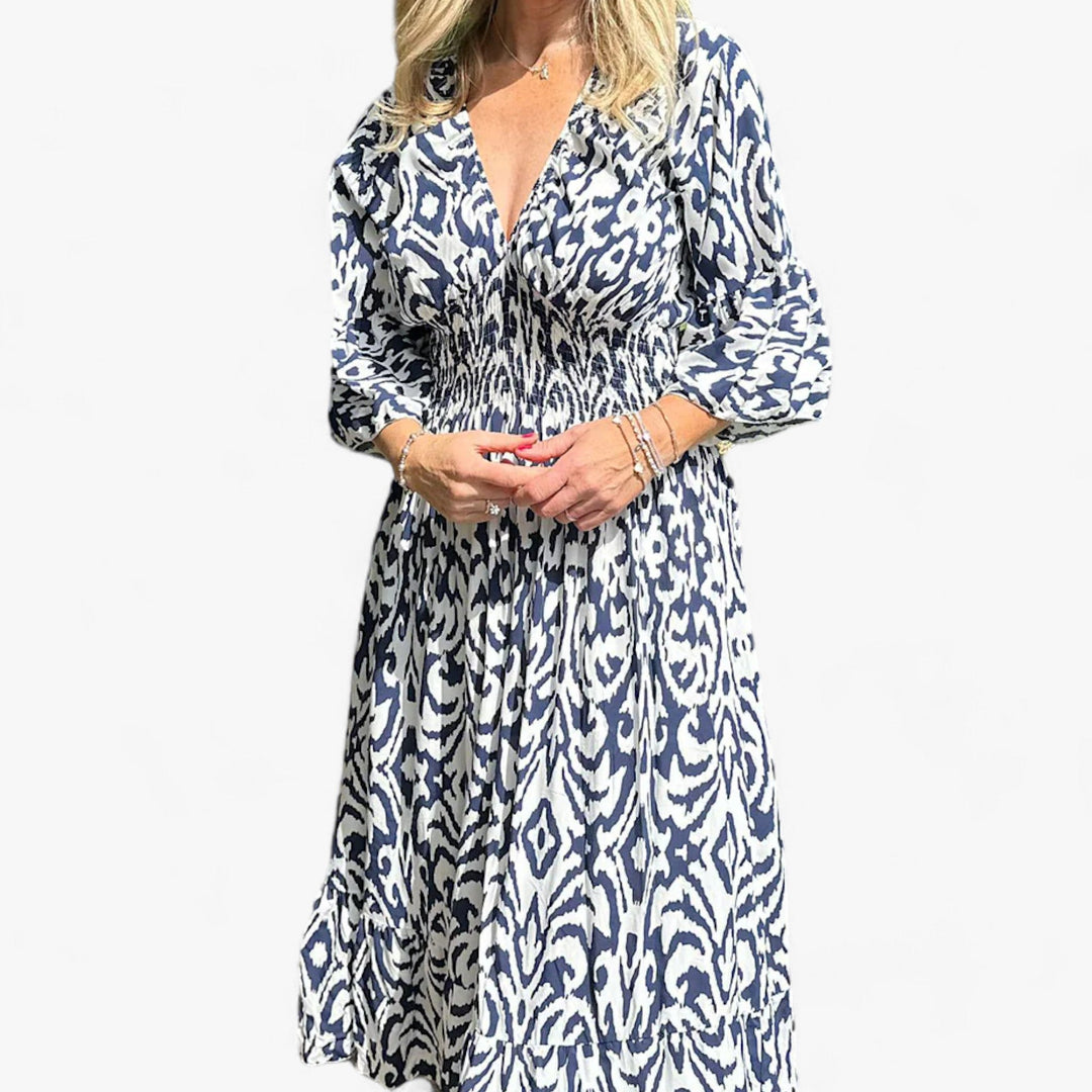 FLORA - Large Floral Dress with V Neck - Perfect for Beach Vacations