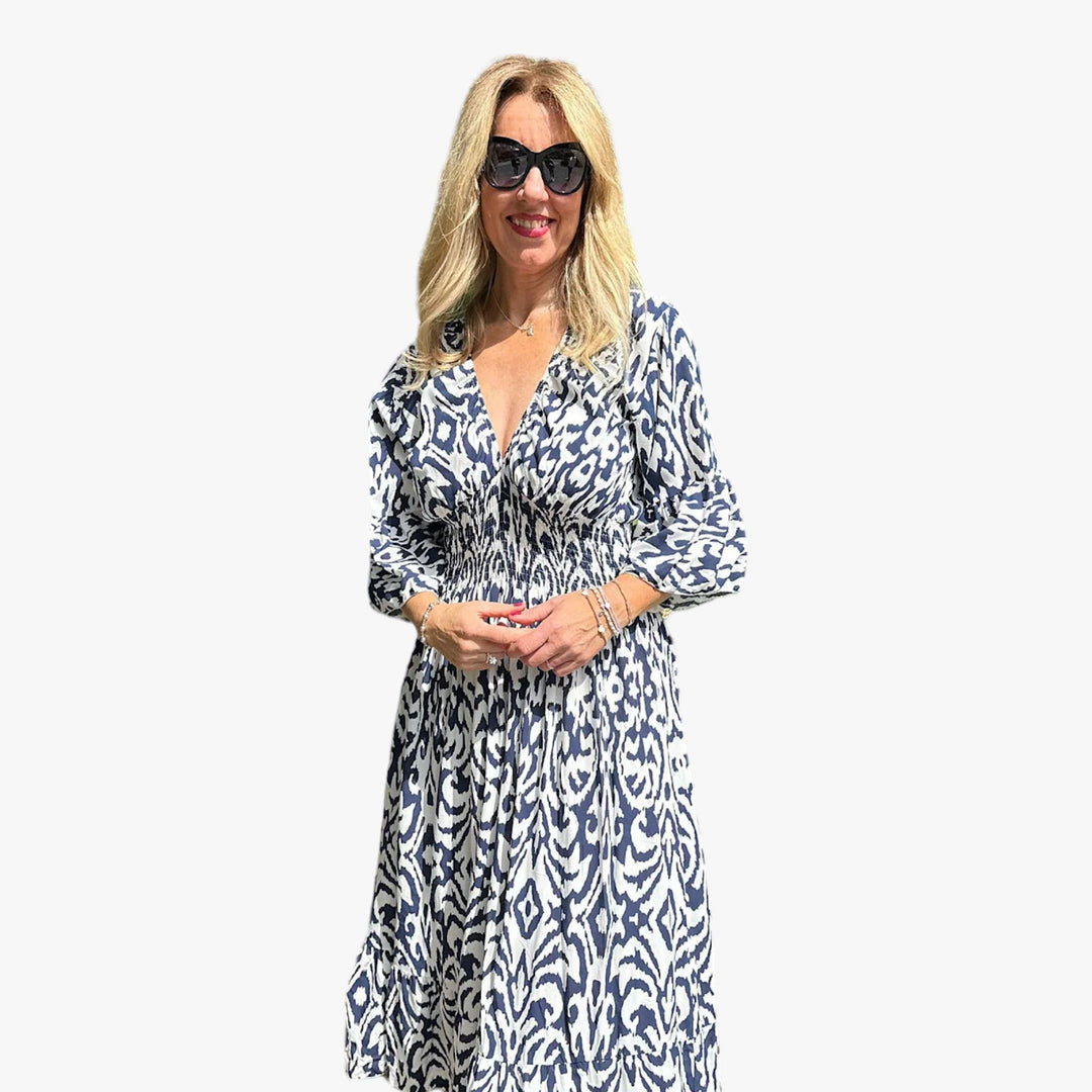 FLORA - Large Floral Dress with V Neck - Perfect for Beach Vacations