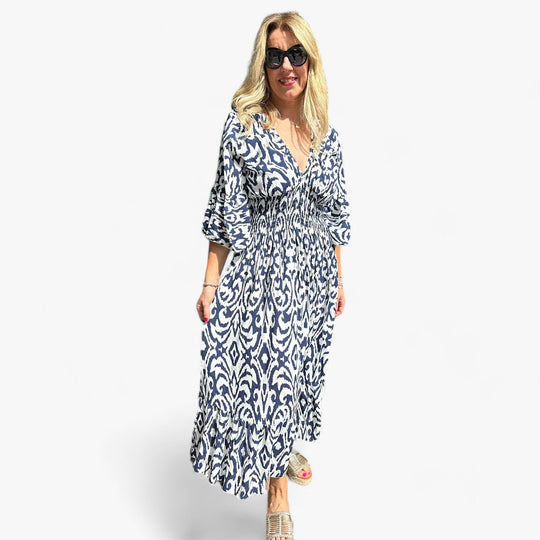 FLORA - Large Floral Dress with V Neck - Perfect for Beach Vacations