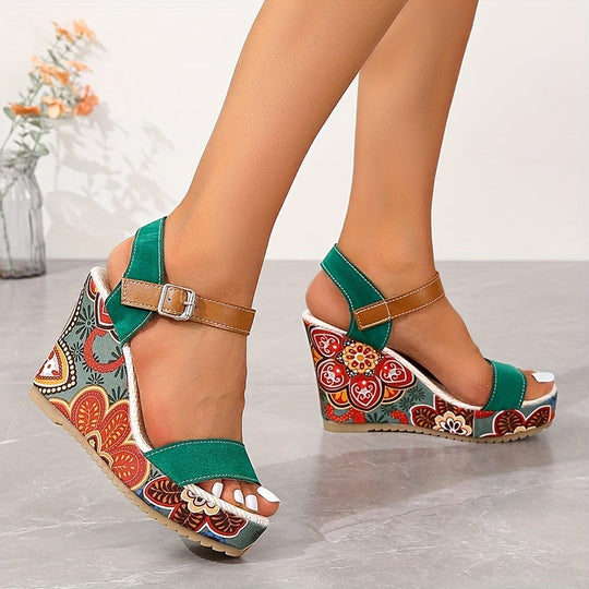 Floréa™ - Floral Summer Wedge Sandals