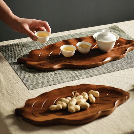 Artistic wooden serving platter with walnut leaves | Eco-friendly elegance for desserts, snacks, and jewelry