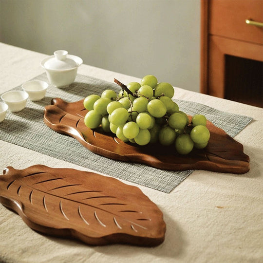 Artistic wooden serving platter with walnut leaves | Eco-friendly elegance for desserts, snacks, and jewelry