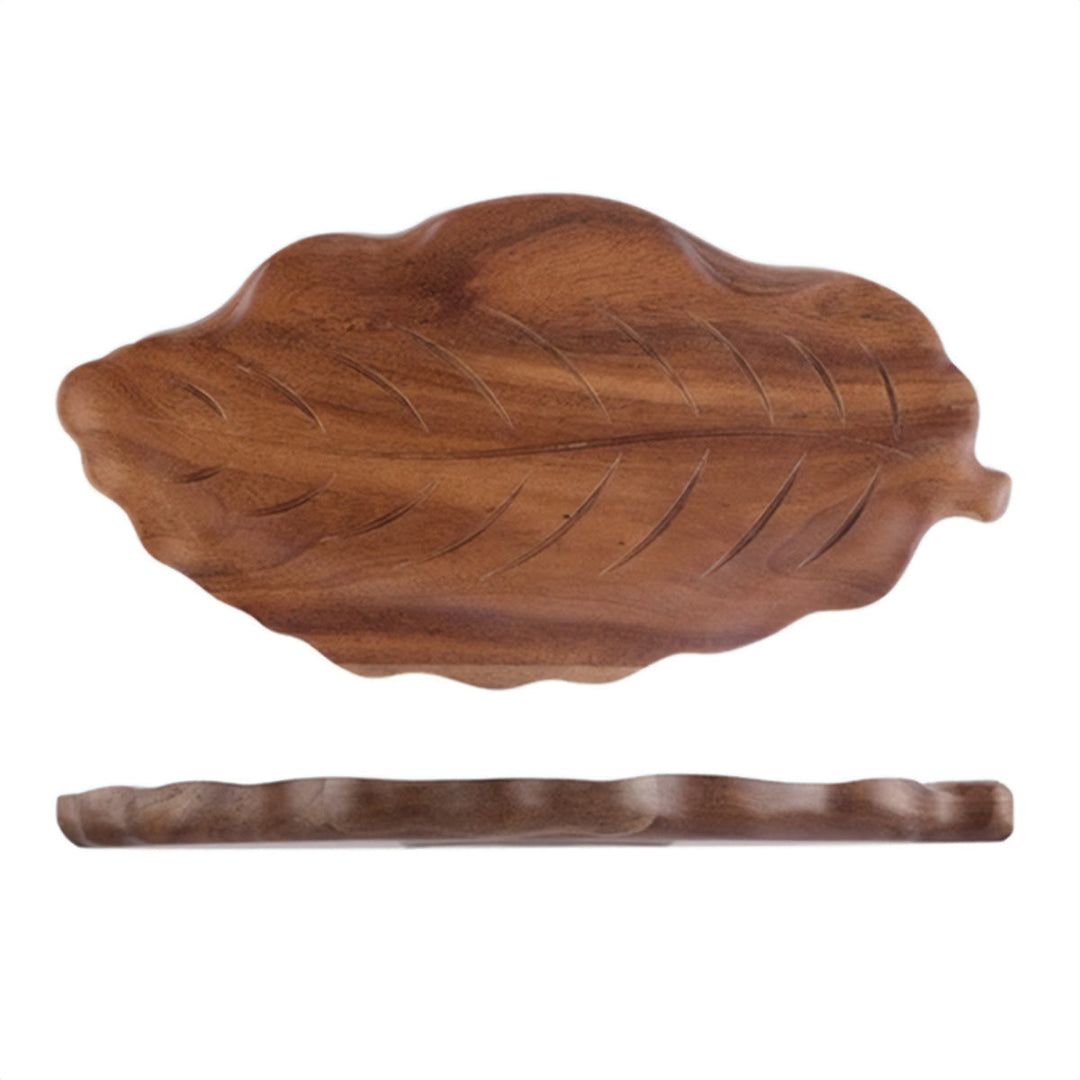 Artistic wooden serving platter with walnut leaves | Eco-friendly elegance for desserts, snacks, and jewelry