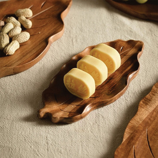 Artistic wooden serving platter with walnut leaves | Eco-friendly elegance for desserts, snacks, and jewelry