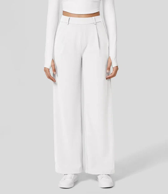 SOFTY - High-waisted pleated eco suit pants, side pockets