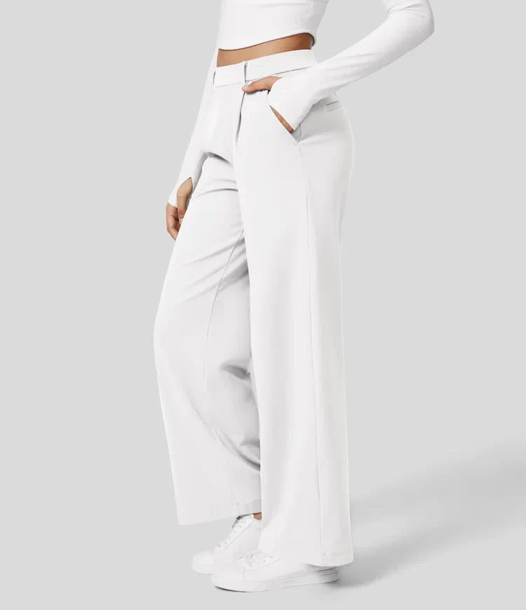 SOFTY - High-waisted pleated eco suit pants, side pockets