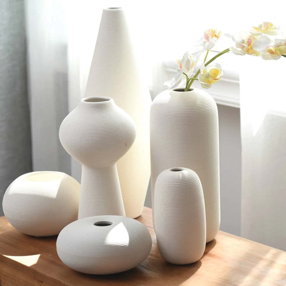 Elegant White Handmade Ceramic Vase with Unique Ring Sculpture - Perfect for Plant and Flower Decoration