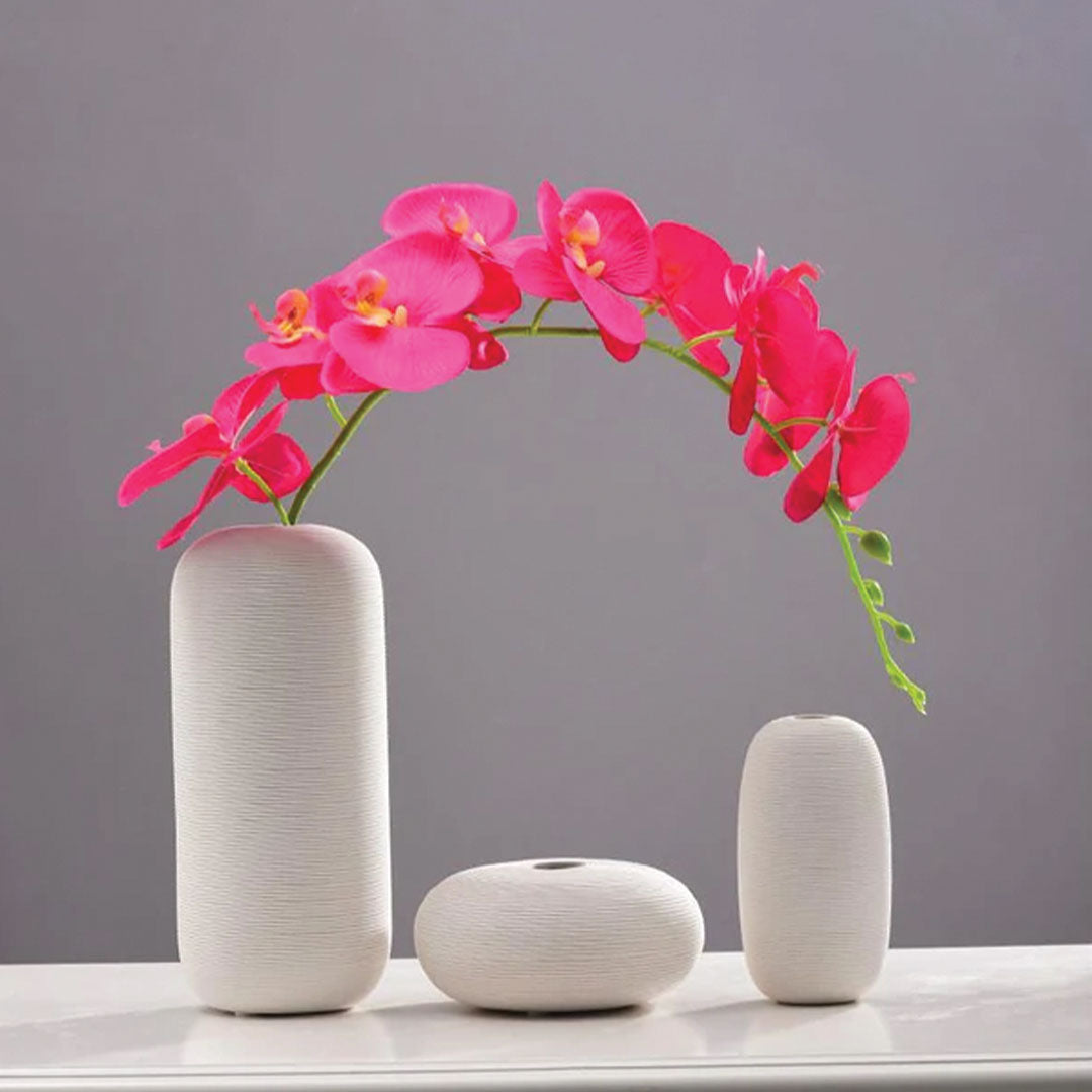 Elegant White Handmade Ceramic Vase with Unique Ring Sculpture - Perfect for Plant and Flower Decoration