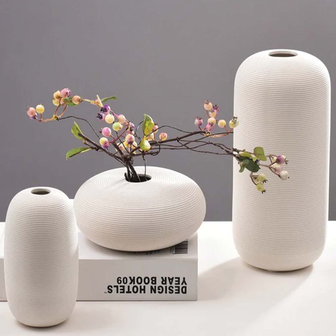 Elegant White Handmade Ceramic Vase with Unique Ring Sculpture - Perfect for Plant and Flower Decoration