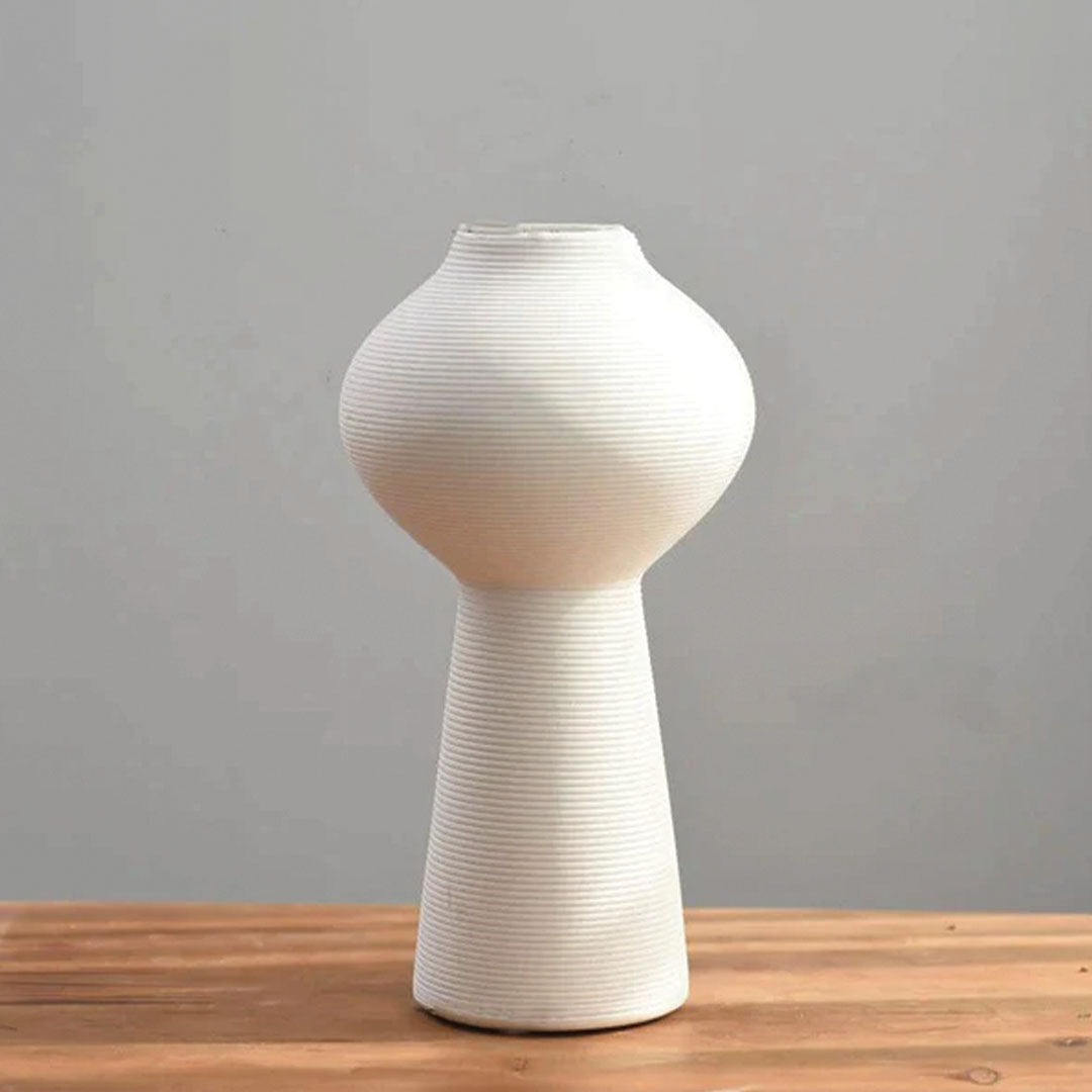 Elegant White Handmade Ceramic Vase with Unique Ring Sculpture - Perfect for Plant and Flower Decoration