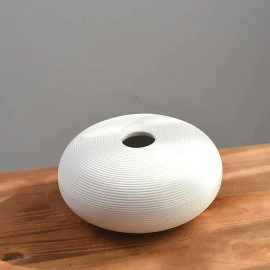 Elegant White Handmade Ceramic Vase with Unique Ring Sculpture - Perfect for Plant and Flower Decoration