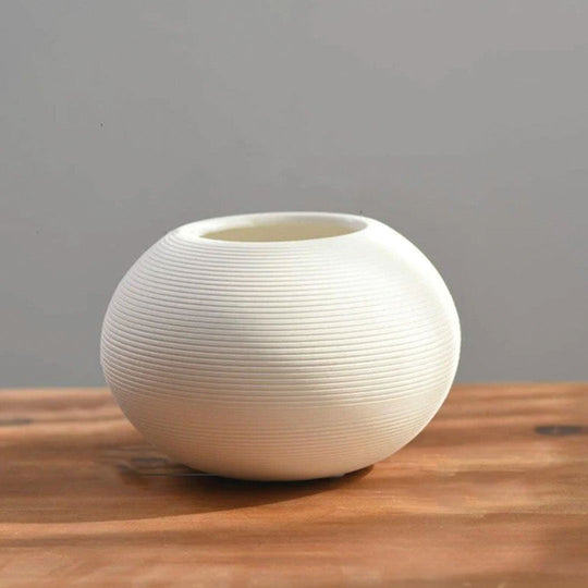 Elegant White Handmade Ceramic Vase with Unique Ring Sculpture - Perfect for Plant and Flower Decoration