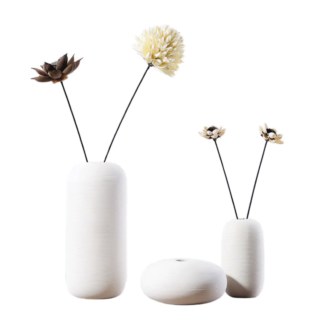 Elegant White Handmade Ceramic Vase with Unique Ring Sculpture - Perfect for Plant and Flower Decoration