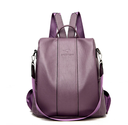 Anti-theft leather backpack for women