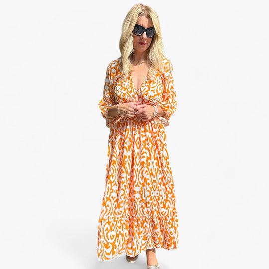 FLORA - Large Floral Dress with V Neck - Perfect for Beach Vacations