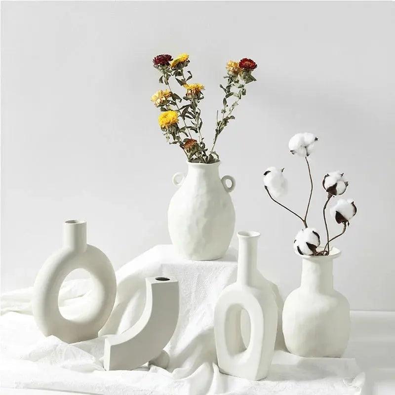 Elegant handmade white ceramic vase - Unglazed, modern design for fresh plants and flowers, perfect for interior decoration and gift ideas, durable and eco-friendly