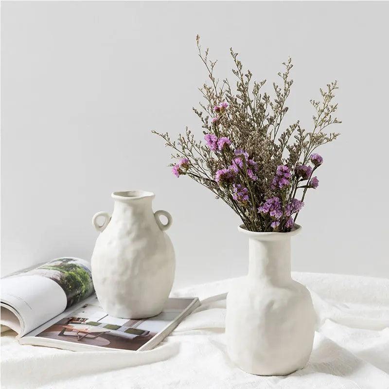 Elegant handmade white ceramic vase - Unglazed, modern design for fresh plants and flowers, perfect for interior decoration and gift ideas, durable and eco-friendly