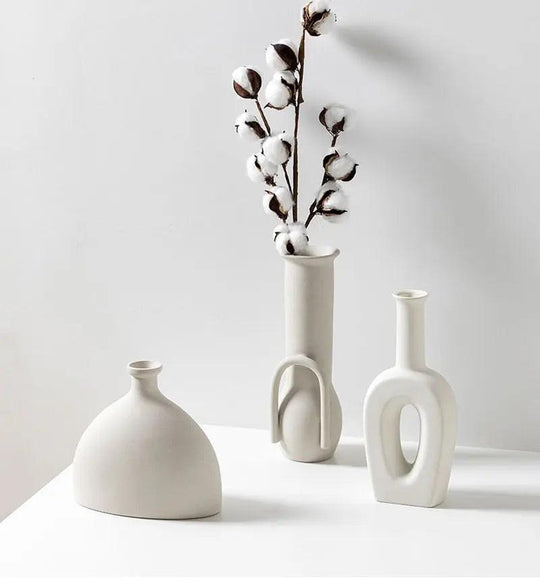 Elegant handmade white ceramic vase - Unglazed, modern design for fresh plants and flowers, perfect for interior decoration and gift ideas, durable and eco-friendly