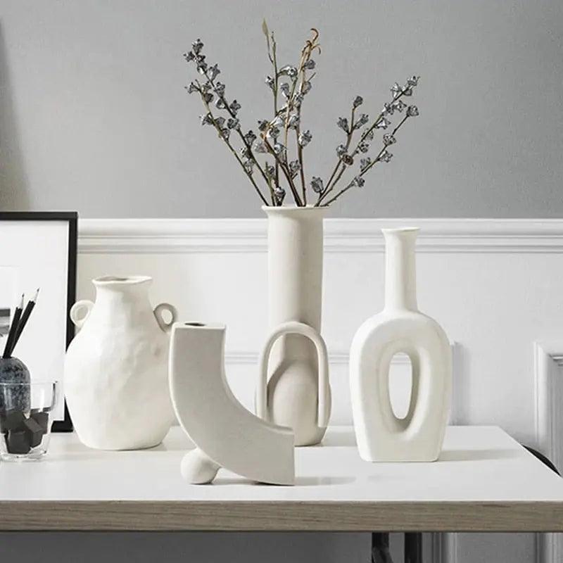 Elegant handmade white ceramic vase - Unglazed, modern design for fresh plants and flowers, perfect for interior decoration and gift ideas, durable and eco-friendly