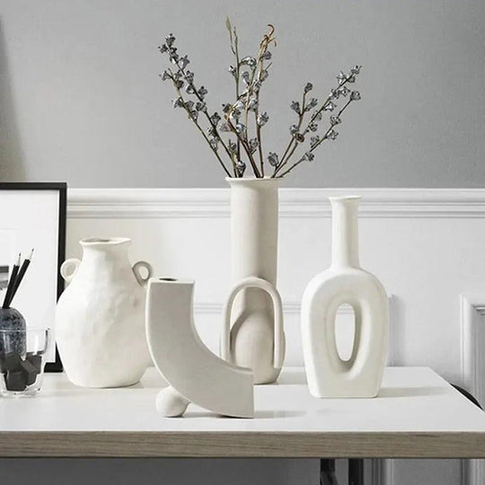 Elegant handmade white ceramic vase - Unglazed, modern design for fresh plants and flowers, perfect for interior decoration and gift ideas, durable and eco-friendly