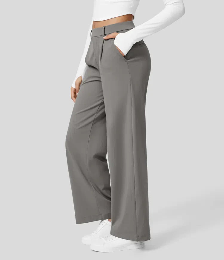 SOFTY - High-waisted pleated eco suit pants, side pockets