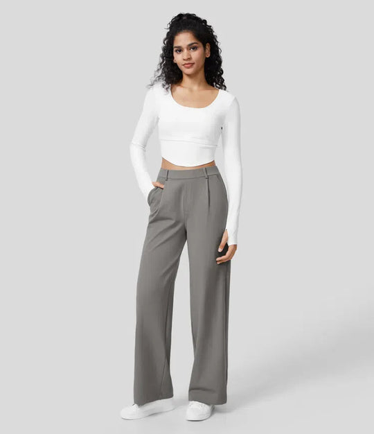 SOFTY - High-waisted pleated eco suit pants, side pockets