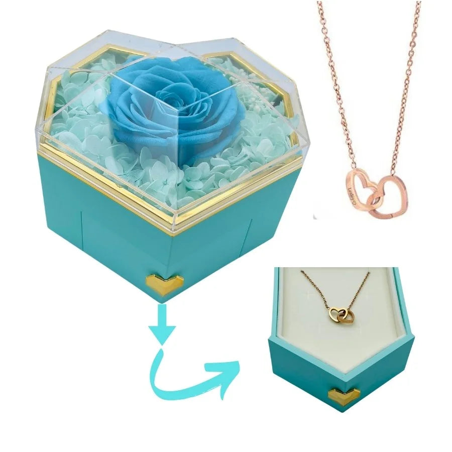 Heart Box | Necklace and Eternal Rose - Romantic Engraved Gift