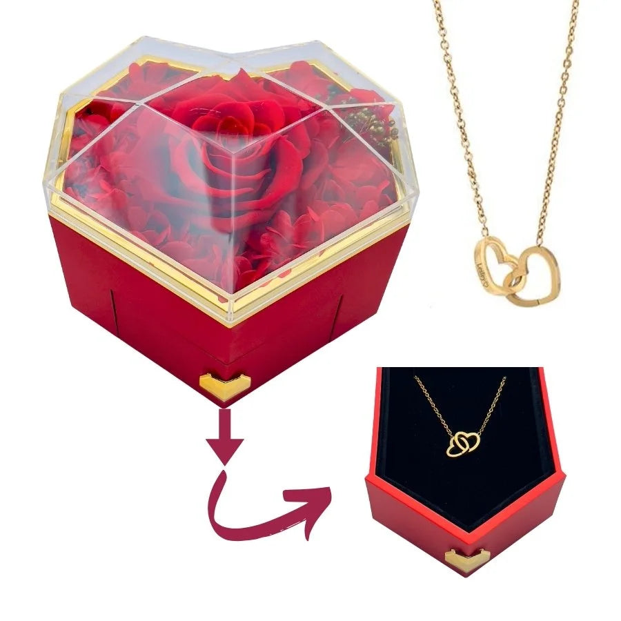 Heart Box | Necklace and Eternal Rose - Romantic Engraved Gift