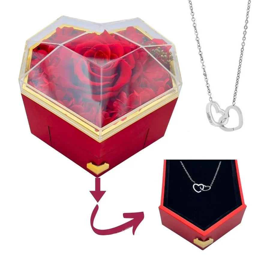 Heart Box | Necklace and Eternal Rose - Romantic Engraved Gift