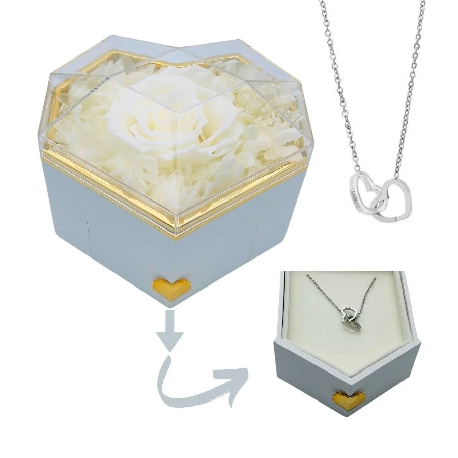 Heart Box | Necklace and Eternal Rose - Romantic Engraved Gift