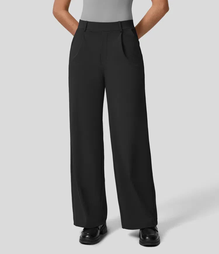 SOFTY - High-waisted pleated eco suit pants, side pockets