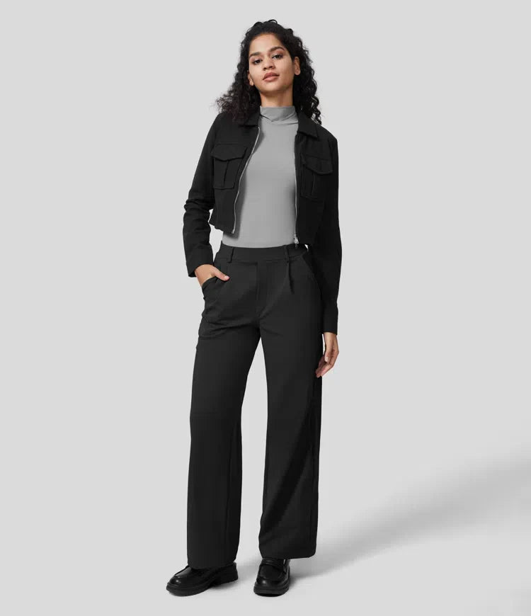 SOFTY - High-waisted pleated eco suit pants, side pockets