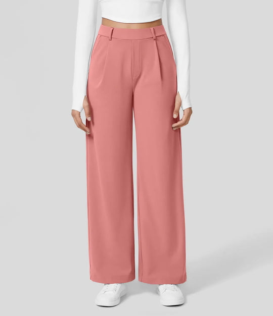 SOFTY - High-waisted pleated eco suit pants, side pockets