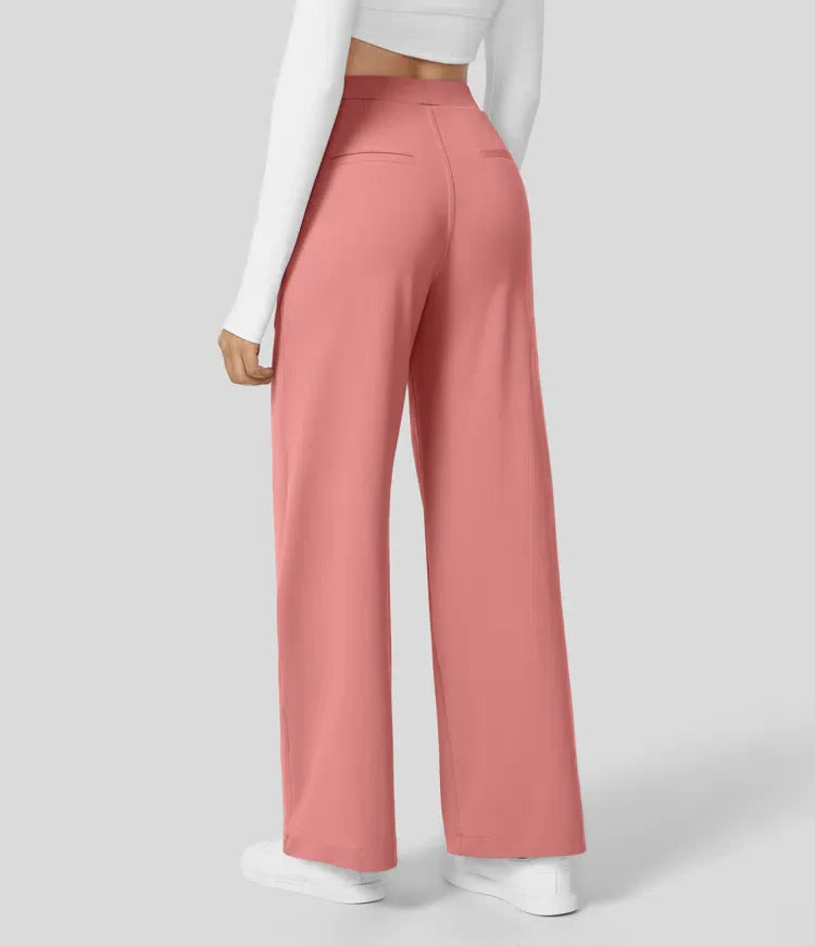 SOFTY - High-waisted pleated eco suit pants, side pockets