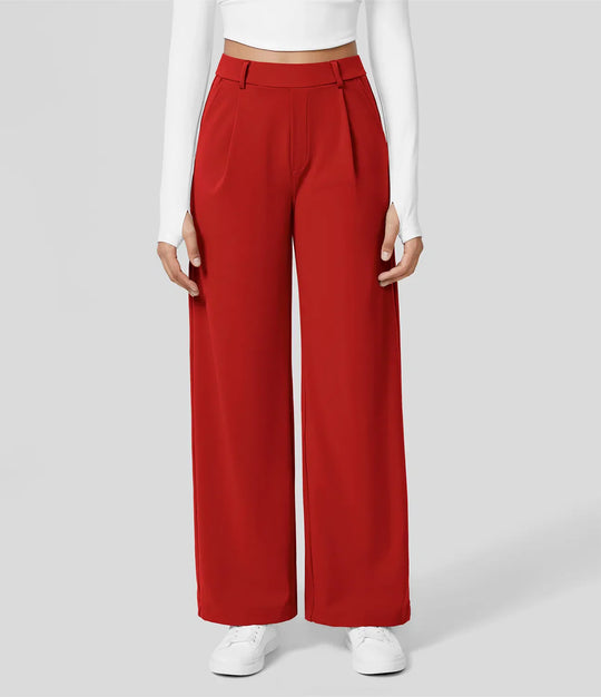 SOFTY - High-waisted pleated eco suit pants, side pockets